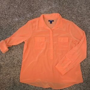 Peachy Orange Half Button Up Blouse